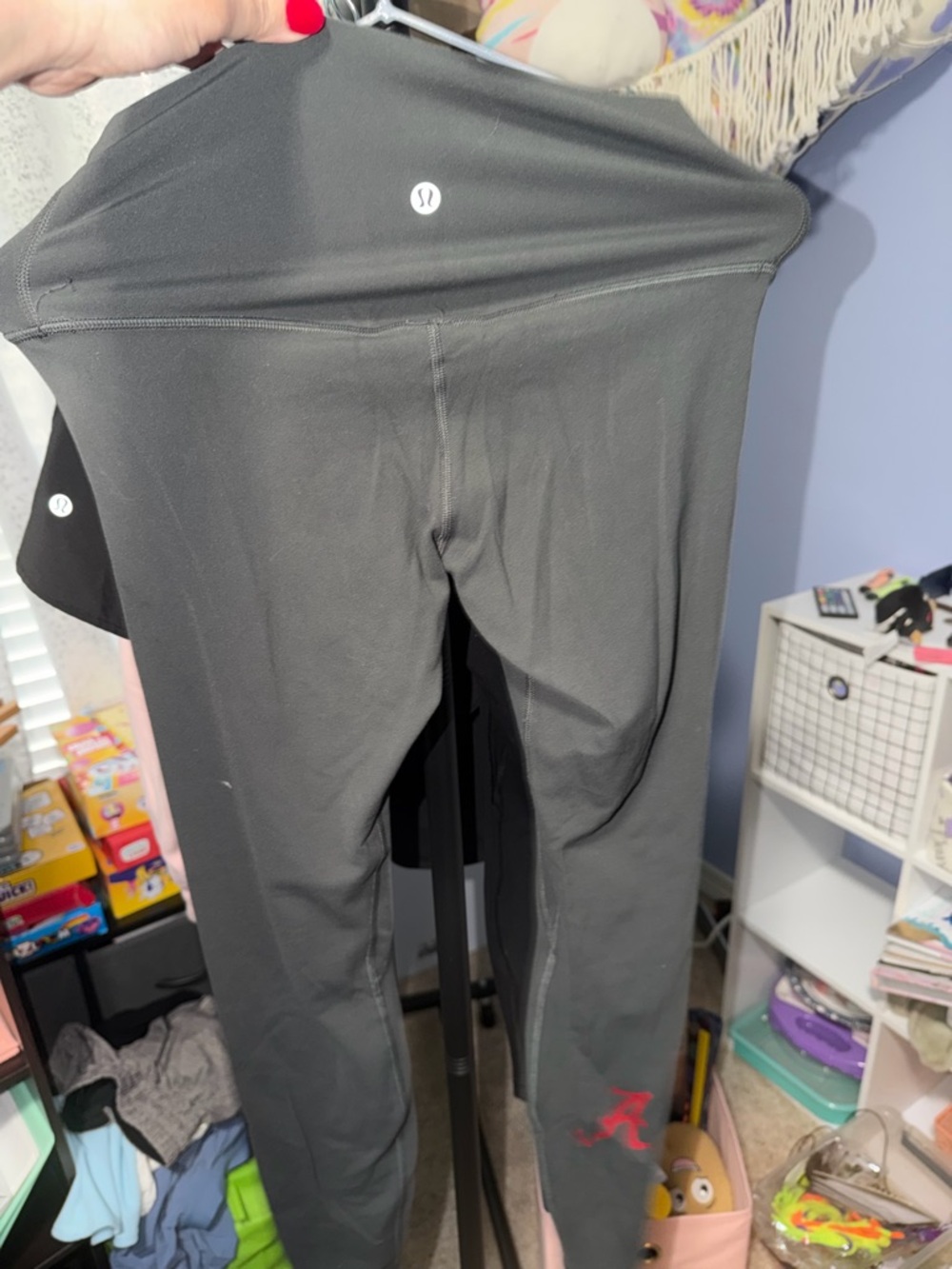 Lululemon grey High-Rise Leggings with Alabama script A on lower leg